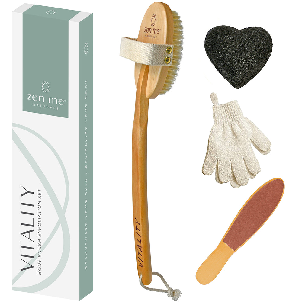 Zen Me Dry Brushing Body Brush Set for Natural Exfoliation, Premium Bo